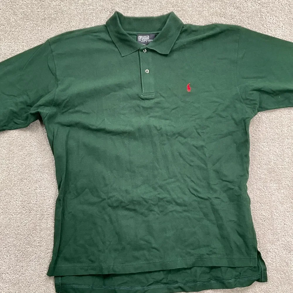 Ralph‎ Lauren Polo Shirt Mens XLarge Green Red Pony Logo Cotton Stretch USA VTG